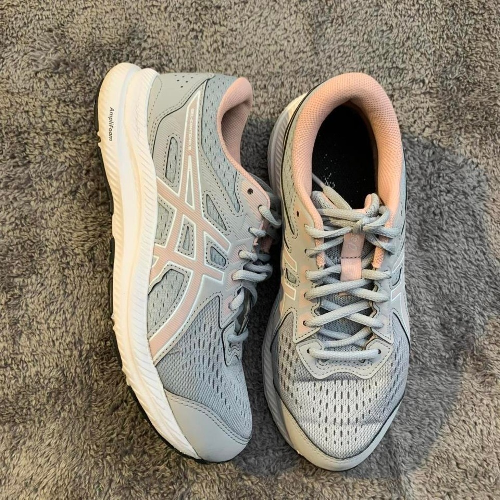 Women's Grey and Pink Asics Gel Condend 8 running shoes
